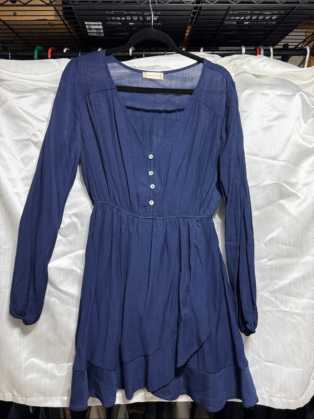 Altar'd State Navy Long-Sleeve Button-Front Mini Dress